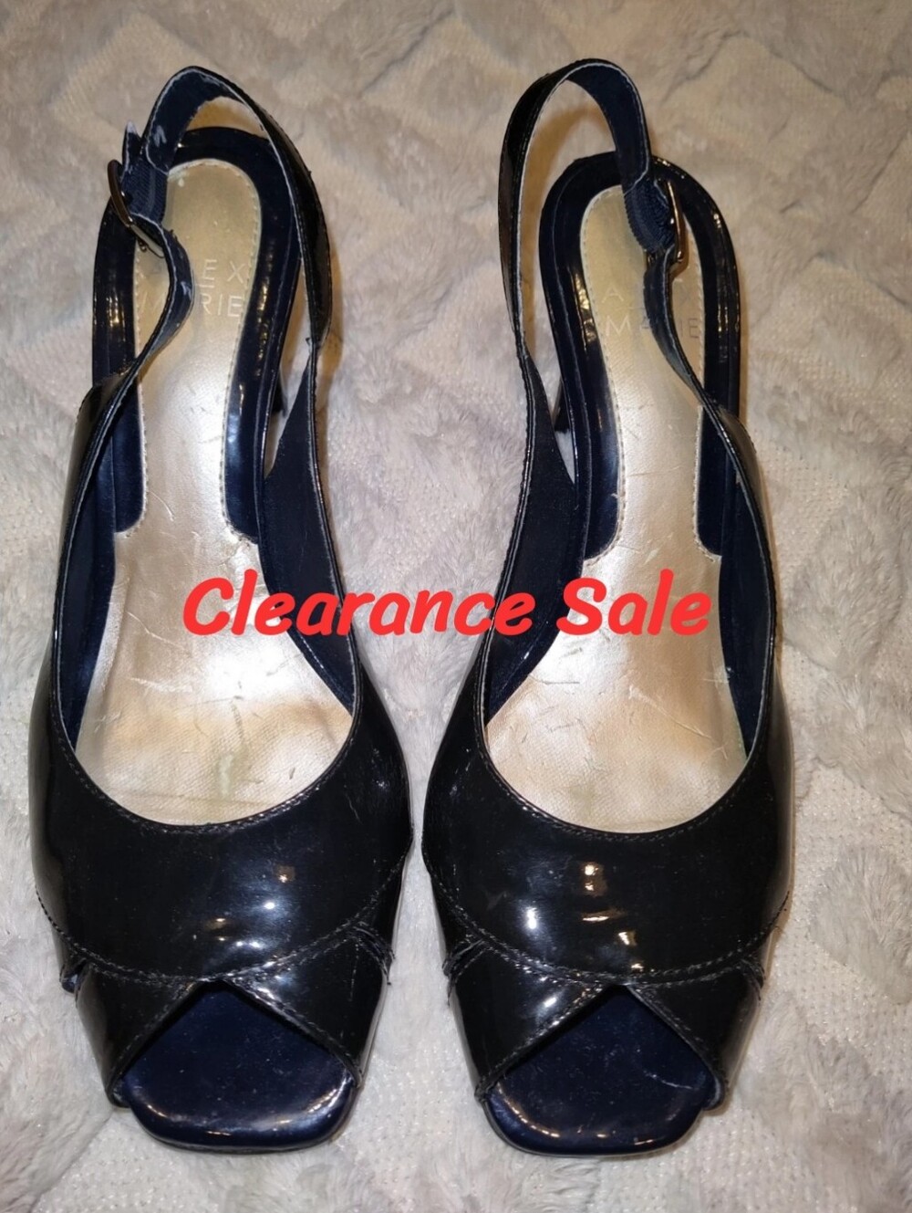 Alex Marie Navy Blue Sz 8 Sling Back Open Peep Toe Pumps Low Heel Shoes Sandals
